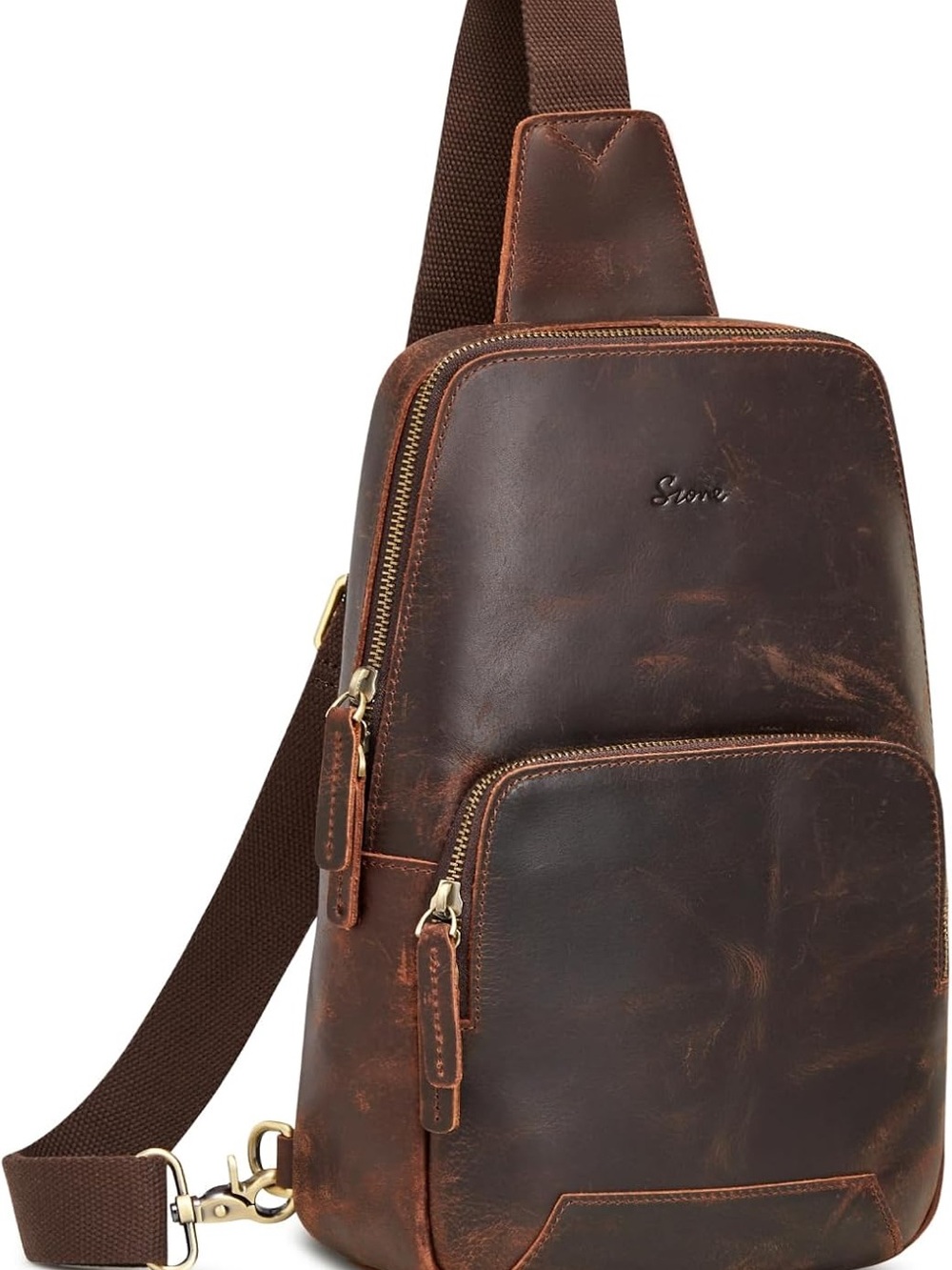 Brown Genuine Leather Sling Bag for Men or Women RFID Blocking